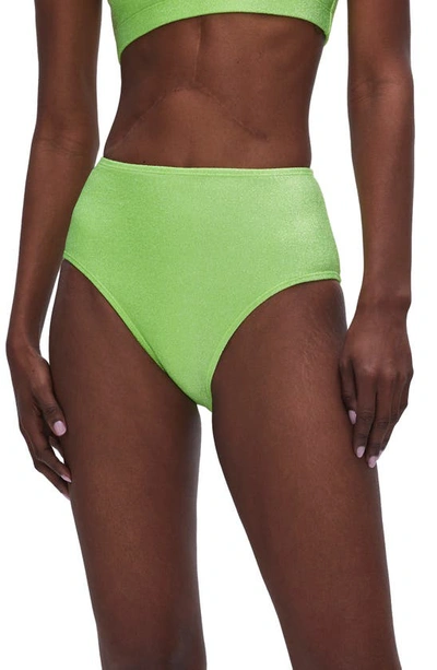 Shop Good American Sparkle Metallic High Waist Bikini Bottoms In Electric Lime002