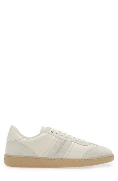 Ferragamo Men's Achille 1 Suede Leather Low-top Sneakers In Mascarpone