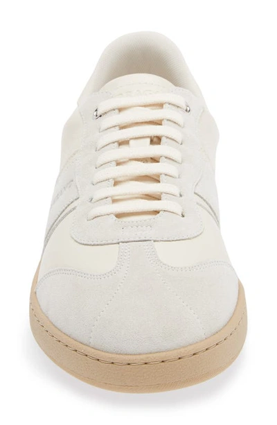 Ferragamo Men's Achille 1 Suede Leather Low-top Sneakers In Mascarpone