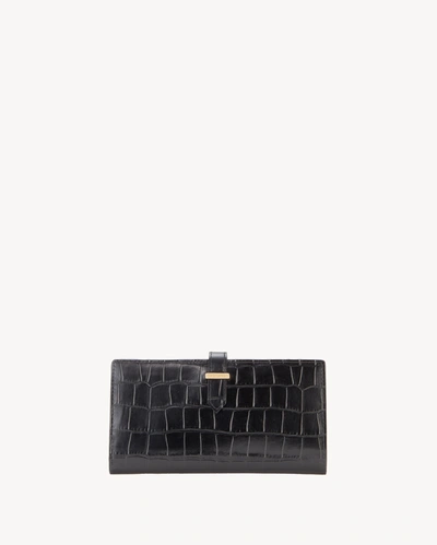 Shop Nili Lotan Le Catherine Embossed Croc Wallet In Black And Gold