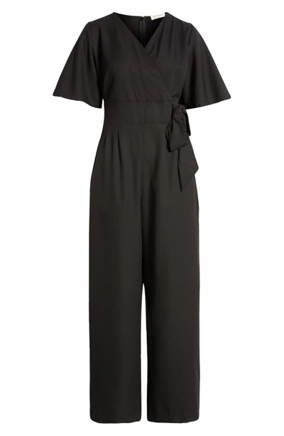 Shop Kiyonna Charisma Wide Leg Crepe Jumpsuit In Black Noir