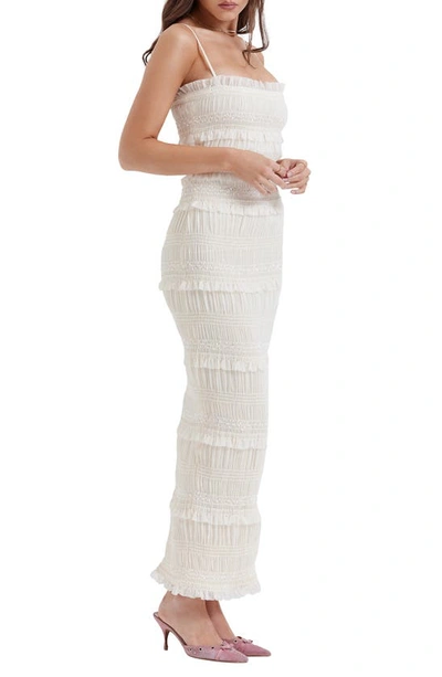 House Of Cb Solana Sequin Smocked & Shirred Cocktail Dress In Ivory Print