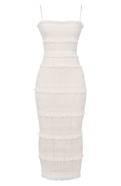 House Of Cb Solana Sequin Smocked & Shirred Cocktail Dress In Ivory Print