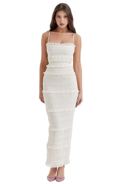 House Of Cb Solana Sequin Smocked & Shirred Cocktail Dress In Ivory Print