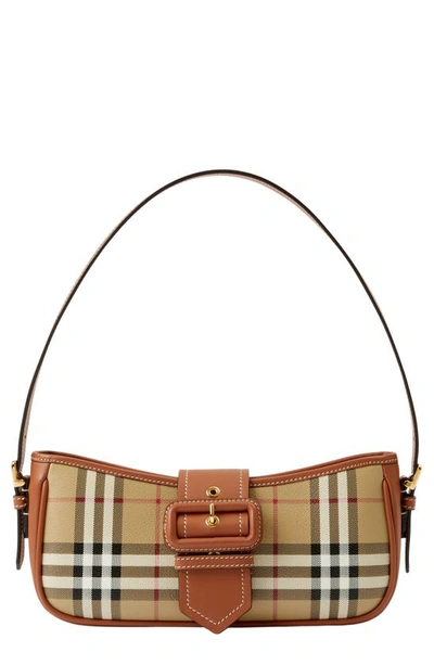 BURBERRY Leather-trimmed checked coated-canvas shoulder bag