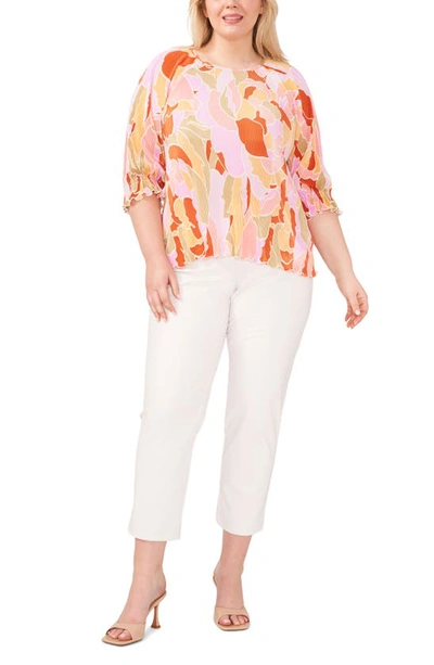 Halogen (r) Abstract Print Plissé Blouse In Canyon Sunset