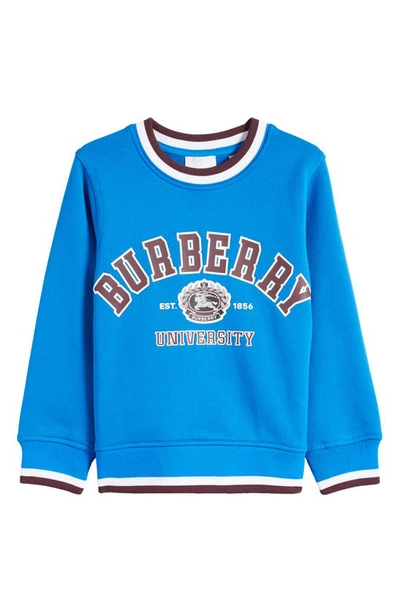 Shop Burberry Kids' Tipped College Logo Graphic Sweatshirt In Canvas Blue