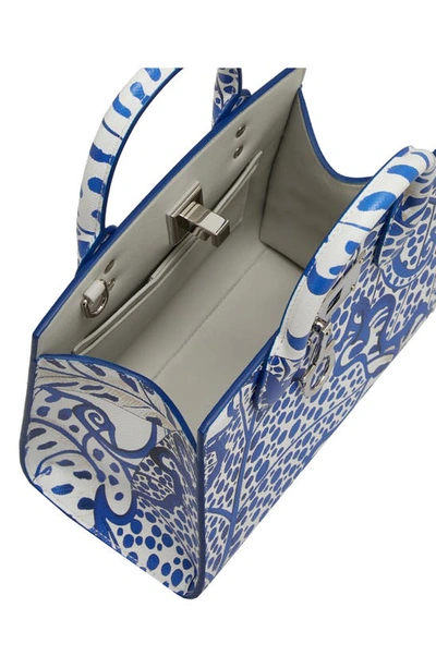 Ferragamo The Studio Foliage-print Box Top-handle Bag In Lapis/ Optic White