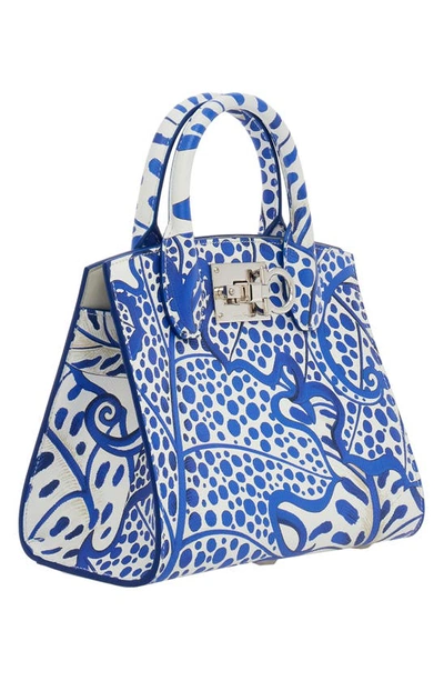 Ferragamo The Studio Foliage-print Box Top-handle Bag In Lapis/ Optic White