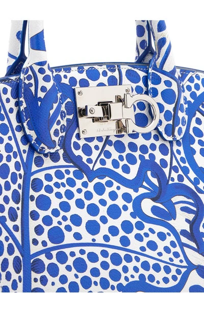 Ferragamo The Studio Foliage-print Box Top-handle Bag In Lapis/ Optic White
