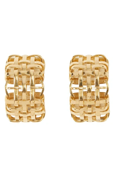 Shop Burberry Check Open Cage Huggie Hoop Earrings In Light Gold