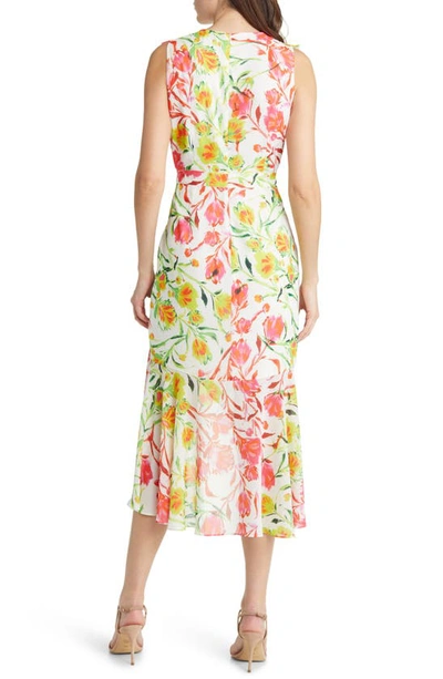 Milly Nanci Neon Botanical Ruffle Dress In White Multi