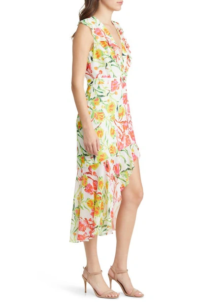 Milly Nanci Neon Botanical Ruffle Dress In White Multi
