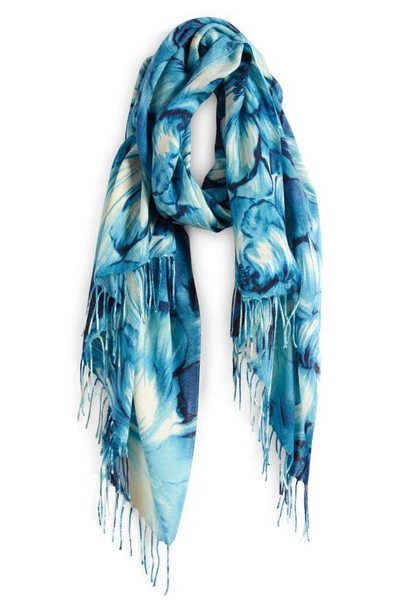 Nordstrom Tissue Print Wool & Cashmere Wrap Scarf In Blue Moonlit Fleur