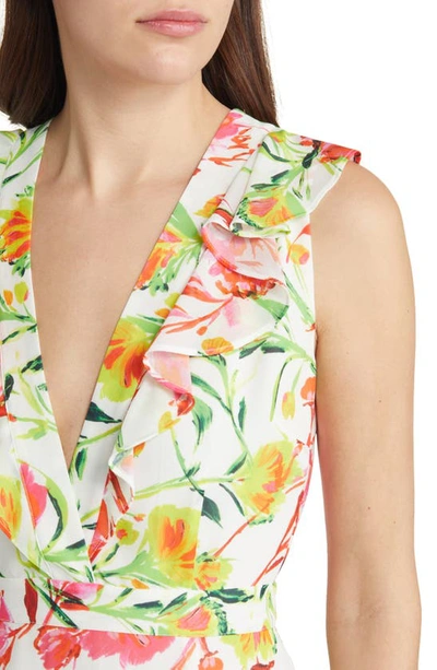 Milly Nanci Neon Botanical Ruffle Dress In White Multi
