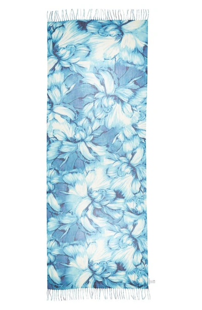 Nordstrom Tissue Print Wool & Cashmere Wrap Scarf In Blue Moonlit Fleur