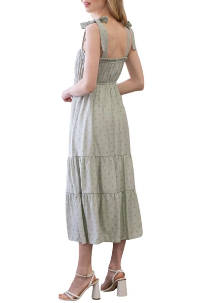 Blu Pepper Polka Dot Tie Strap Midi Dress In Sage