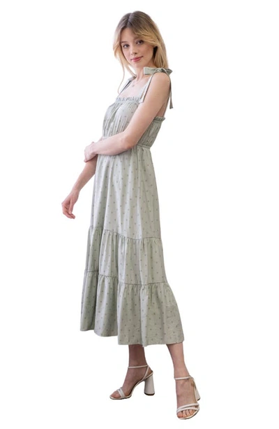 Blu Pepper Polka Dot Tie Strap Midi Dress In Sage