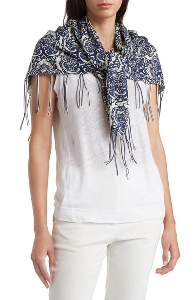 Shop La Fiorentina Paisley Print Square Scarf In Blue