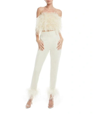 Shop Lapointe Compact Viscose Tube Top With Feathers In Cream