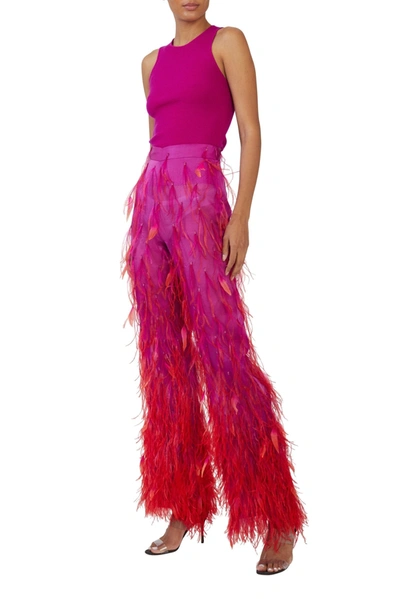 Shop Lapointe Organza Ombre Feather Embroidery Trouser In Neon Purple