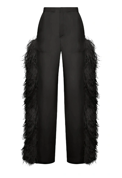 Shop Lapointe Organza Trouser With Feathers In Black