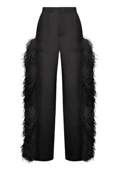 Lapointe Organza Trouser With Feathers In Black