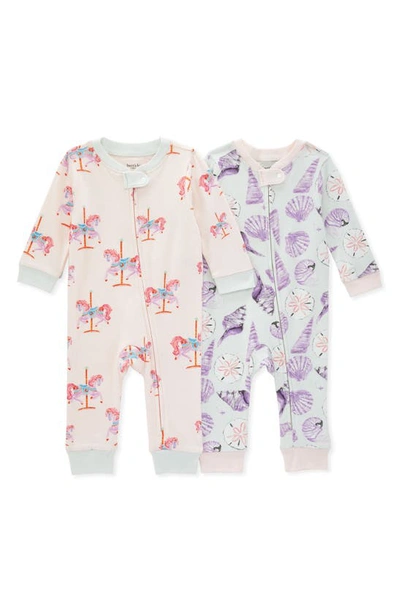 Shop Burt's Bees Baby Set Of 2 Organic Cotton Coveralls In Morning Mist