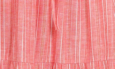 Shop Maggy London Metallic Stripe Linen Blend Midi Dress In Light Red/ Ivory
