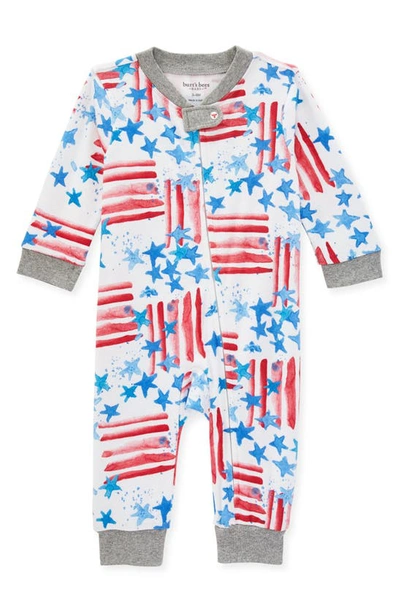 Shop Burt's Bees Baby Organic Cotton Stars And Stripes Printed Coverall In Cloud