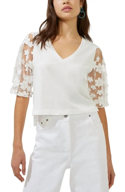 Shop French Connection Pansy Mixed Media Jersey Top In White