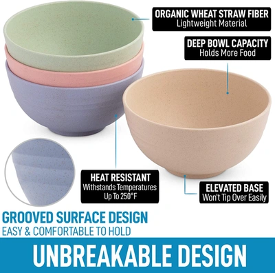 Zulay Kitchen Unbreakable Wheat Straw Plastic Cereal Bowls Set Of 4 In Multi