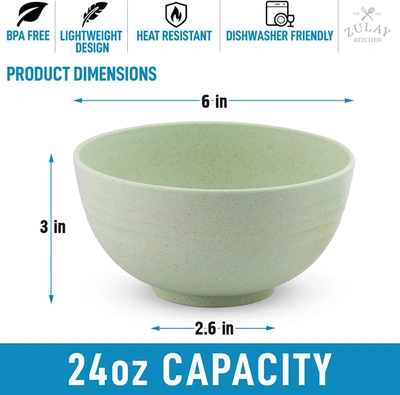ZULAY KITCHEN UNBREAKABLE WHEAT STRAW PLASTIC CEREAL BOWLS SET OF 4 