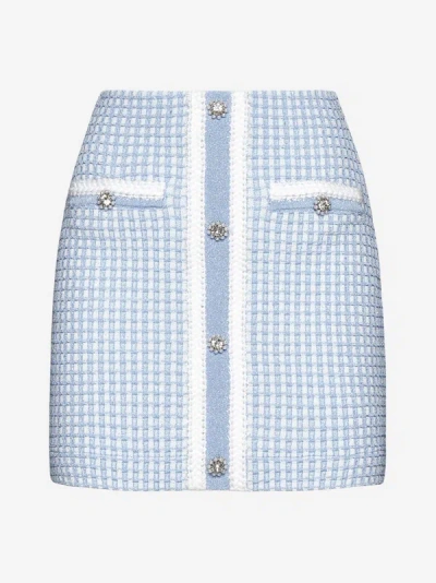 Shop Self-portrait Lurex Knit Miniskirt In Light Blue