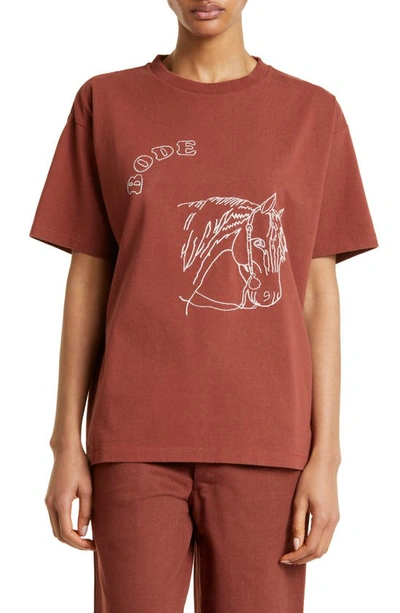 Shop Bode Embroidered Pony Cotton T-shirt In Brown