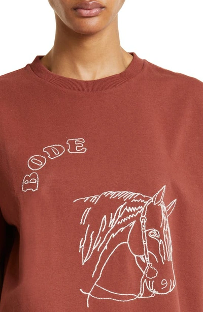 Shop Bode Embroidered Pony Cotton T-shirt In Brown