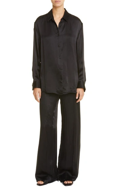 Shop The Row Biel Oversize Cupro Satin Button-up Shirt In Black