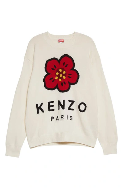 Shop Kenzo Intarsia Boke Flower Paris Logo Wool Sweater In Off White
