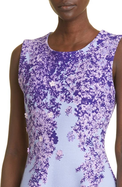 Shop Oscar De La Renta Lilac Jacquard Sleeveless Dress In Lilac/ Blue