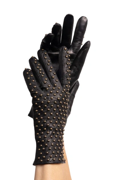 Seymoure Kelly Studded Leather Gloves In Black