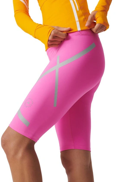 Adidas By Stella Mccartney Truepace High Waist Stretch Recycled Polyester Bike Shorts In Screaming Pink
