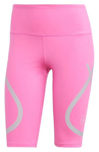 Adidas By Stella Mccartney Truepace High Waist Stretch Recycled Polyester Bike Shorts In Screaming Pink