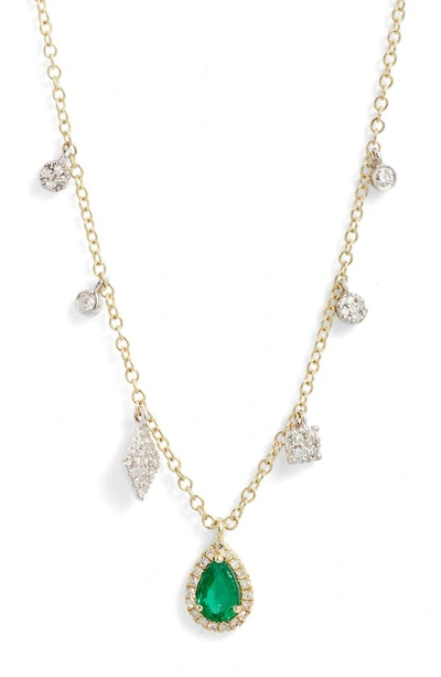 Shop Meira T Diamond & Emerald Pendant Necklace In Yellow
