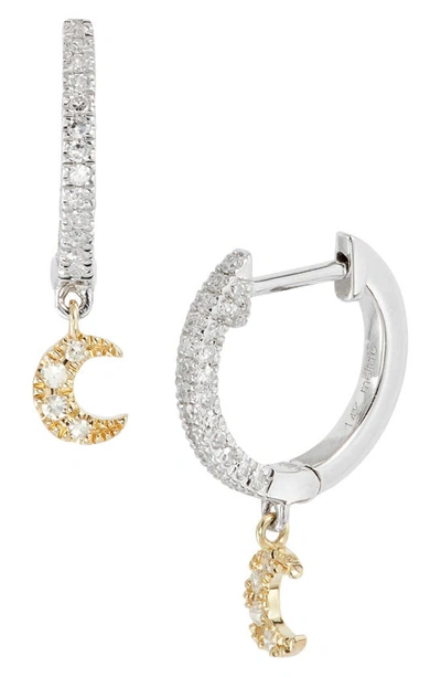 Meira T Diamond Moon Drop Huggie Hoop Earrings In Yellow
