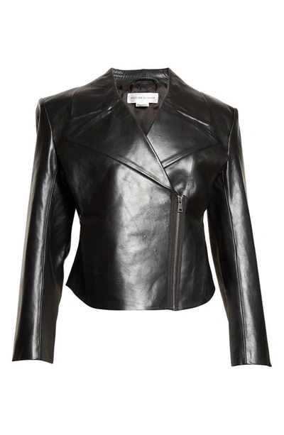 Shop Victoria Beckham Carina Bonded Leather Biker Jacket In Black