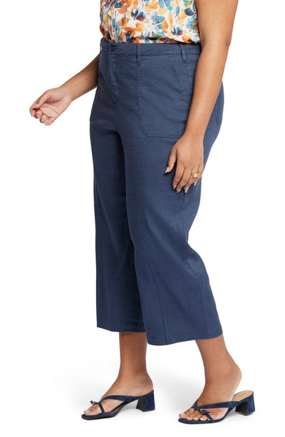 Nydj Utility Wide Leg Capri Linen Blend Pants In Oxford Navy
