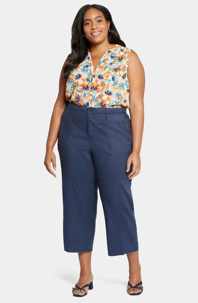 Nydj Utility Wide Leg Capri Linen Blend Pants In Oxford Navy