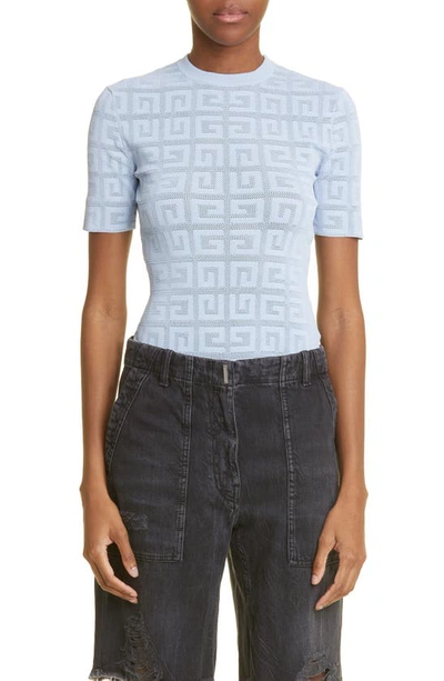 Shop Givenchy 4g Jacquard Knit Short Sleeve Sweater In 453-baby Blue