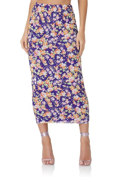 Shop Afrm Abigal Print Maxi Skirt In Purple/ Orange Blossom