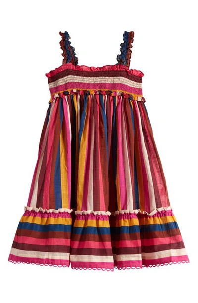 Shop Zimmermann Kids' Ginger Shirred Cotton Dress In Multi Stripe